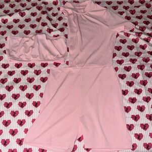 Light Pink Short Sleeve Romper with Matching Bandeau